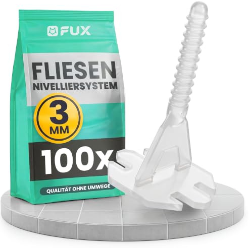 FUX Fliesen Nivelliersystem 3mm - 100 Stück Gewindelaschen Fugenbreite 3mm | Gewindelaschen 3mm Nachfüllpackung, Reines Refill, Einfache Anwendung, Leichtes Entfernen dank Sollbruchstelle