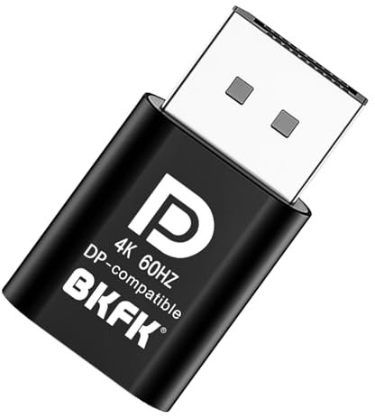 BKFK Prise factice HDMI 4K – Émulateur d'affichage de moniteur virtuel, adaptateur d'affichage sans tête prend en charge jusqu'à 3840 x 2160 @ 60 Hz, 1080 @ 120 Hz DVI EDID émulateur (DP-4K-1P)