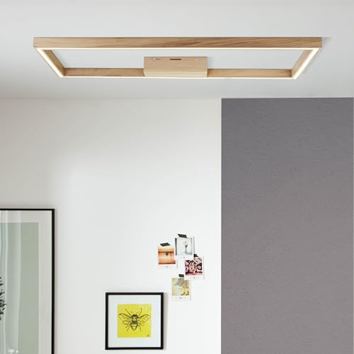 Lightbox Nature LED Deckenlampe - 83 x 38 cm - skandinavische Deckenleuchte mit Rahmen aus geöltem Eichenholz - für Wohnzimmer - 24 W, 2600 lm, 3000 K - aus Holz/Kunststoff - in Hellbraun