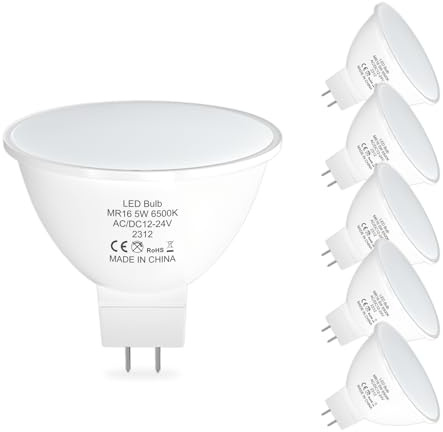ORALUCE MR16 LED Bulbs 5W, AC/DC 12-24V Low Voltage GU5.3 LED Spotlight Bulb, 6500K Cool White, Non-dimmable, 450Lm, 120° Flood Beam Angle, for Landscape, Recessed, Track Lighting, Pack of 6