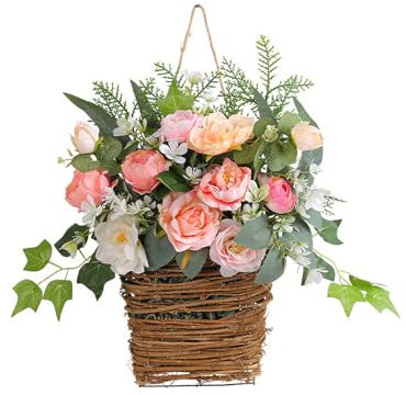 LSFYYDS Door Hanging Flower Basket,Door Hanging Basket Welcome Sign,Spring Door Flower Hanging Basket for Front Door Decor