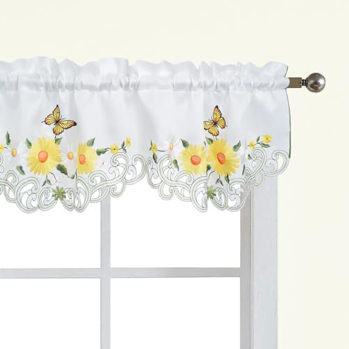 Molaxhome Beautiful Dazzling Embroidered Window Valance,Rod Pocket Valance and Tiers for Home Decor (Yellow, W58x14L)