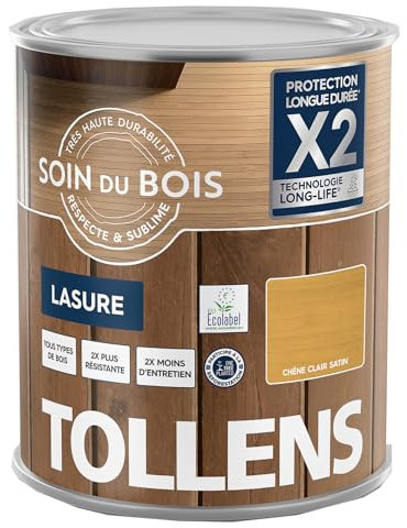 Tollens - Lasure - Ultra Résistante - Adhérence Renforcée - Protège et Décore - Protection Anti-UV - Technologie LONG-LIFE - Satin - Chêne Clair - 5 L