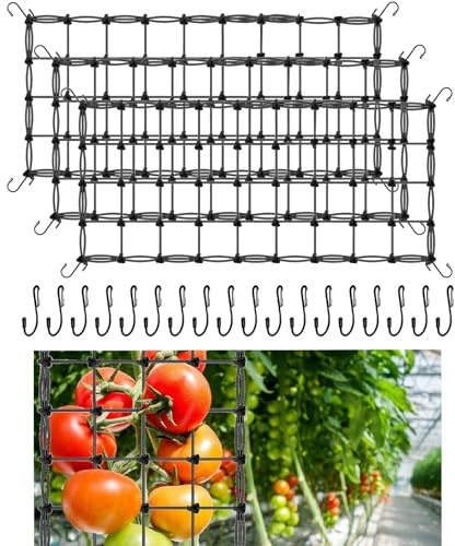 3 x Pflanzenstütznetz,60 x 120cm Pflanzenstütznetz Ranknetz,Rankgitter für Wachstumszelte,Elastische Spalier Netz mit 18 Haken,Gartennetz Kletterpflanzen Pflanze Unterstützung Netz für Obst Gemüse