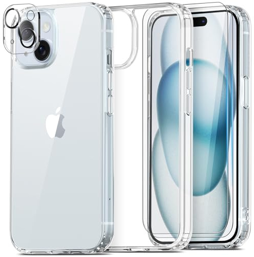 Mootobo für iPhone 15 Hülle [6,1 Zoll] – Stoßfest, Mattiert, Anti-Fingerabdruck mit 2X Glas Displayschutzfolien & 1x Kameraschutz -Translucent