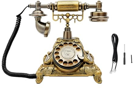 SOLOCJNL Téléphone Rétro de Style Européen, Téléphone de Bureau Antique à Cadran Rotatif pour la Maison et Le Bureau, Bronze