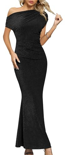 Missufe Dam aftonklänning cocktailklänning balklänning lång bröllop festlig elegant maxi sjöjungfru bodycon one shoulder klänningar, svart, XL