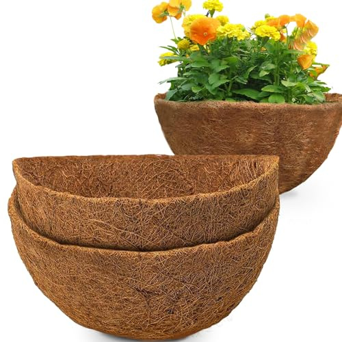 GOTVUGE 2 Packs Half Round Coco Coir Liner 12 Inch, Natural Coconut Fiber for Indoor and Outdoor Garden Hanging Basket Liners in Window Boxes