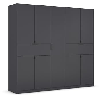 Rauch Möbel TICAO, Kleiderschrank, Farbe Grau metallic, Breite 226 cm | Schrank, Mehrzweckschrank, 9-türig, 2 Schubladen, für Schlafzimmer, Kinderzimmer, Homeoffice, Garderobe, Flur