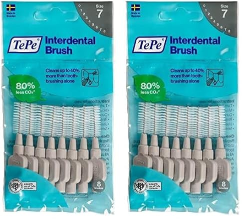 TePe Interdental Brush, Original, Grey, 1.3 mm/ISO 7, 8pcs, plaque removal, efficient clean between the teeth, tooth floss, for narrow gaps (Packung mit 2)