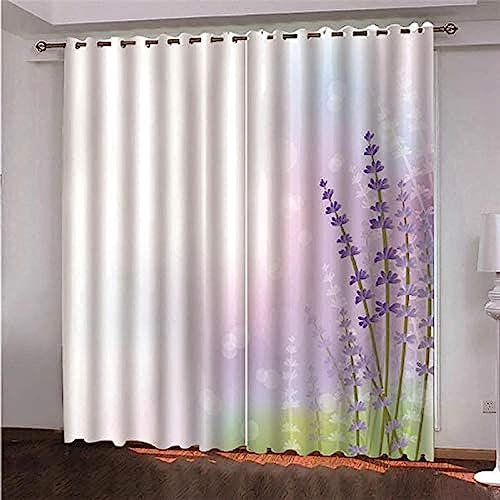 3D Verdunkelungsvorhang Ösen Lavendelmuster,2Er Set 280 B X 300 H cm Gardinen Wohnzimmer Gardinen Blickdicht Kinder Vorhänge Schlafzimmer Dekoschals Gardine-4K7U7I4J