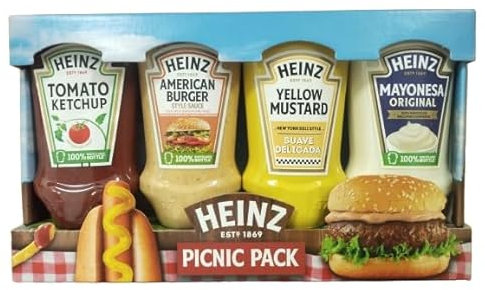 Pack de Salsas para Picnic, 4 Pack: Ketchup, Salsa para Hamburguesas, Salsa para Hot Dogs, Salsa para Queso