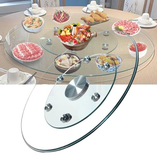 QSPNVFB Lazy Susan Piano Girevole Rotondo In Vetro, Grande Vassoio Da Portata Per Tavolo Da Pranzo Centrotavola, 80cm Vassoio Girevole A 360° Per Hotel(28inch(70cm))