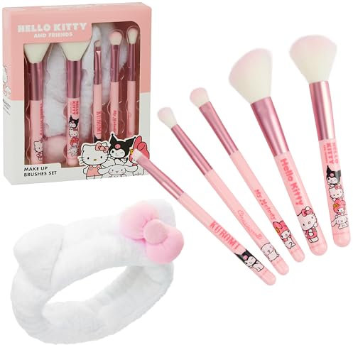 Hello Kitty Set de Brochas de Maquillaje, Kit de 5 Pinceles - Regalos para Mujer