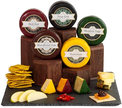 InterCheese | 5 Cheese Truckle Hamper Gift Selection | Artisan Truckles of Mature and Oak Smoked Cheddar, Wensleydale, Derby and Double Gloucester Cheeses sent nestled in Wood Wool