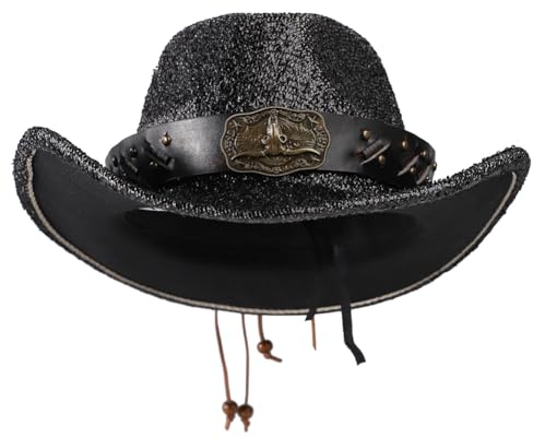 Cowboyhut, Cowgirlhut, Reithut, Cowgirl-Outfit, Glitzer, schwarzer Cowboyhut, glitzernde Pailletten, Cowboyhut, Western-texanischer Cowboyhut, Fasching, Halloween, Kostümzubehör, Cosplay, Party