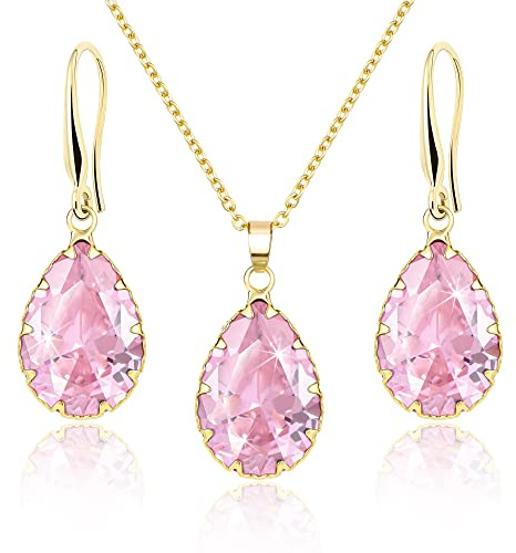 Linawe Schmuck Set, Brautschmuck Hochzeitsschmuck Braut Jewellery, Damenohrringe Ohrringe Hängend und Anhänger Kette Halskette Damen, Erhältlich in Silber, Gold und Roségold