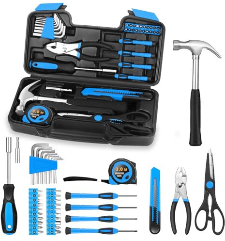 Juego de herramientas básicas para el hogar, 39 piezas, juego de herramientas para el hogar, reparación general, kit de herramientas de mano pequeñas en caja de herramientas, caja de almacenamiento