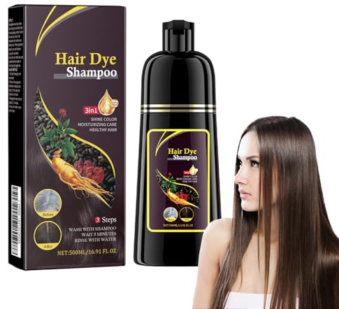 500ML Hair Dye Shampoo 3-in-1 Haarfarbe, Farbshampoo, Haarfarbe Dunkelbraun, Haarfärbeshampoo für Braun Haar, Sofort-Haarfarben-Shampoo Instant Hair Color für Männer Frauen (Braun, 500ml)