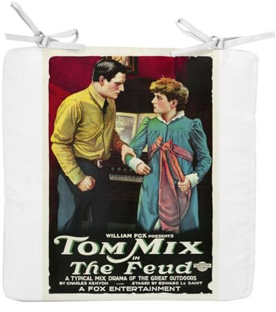 Stuhlkissen, quadratisch, Motiv: The Feud Tom Mix, altes Filmposter, Retro, Kinoposter, Vintage, Freud, 40 cm