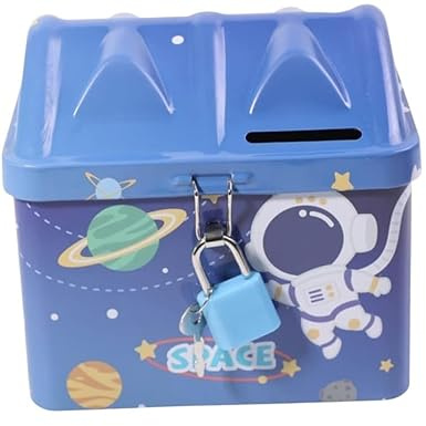 Sparbüchse aus Metall Hausform mit Schloss Lustige Dose Spardose Sparbüchse für Kinder Mädchen (Space Blue)