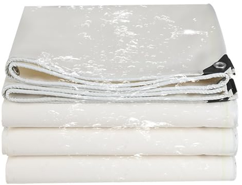 Telone Pvc Rinforzato con Occhielli 4.9 x 5.5 m Robusto 500 G/M² in Pvc Telone Pvc Protettivo in Tessuto con Occhielli in Alluminio, Orli Rinforzati per Piante, Serra, Pet Hutch, Bianco
