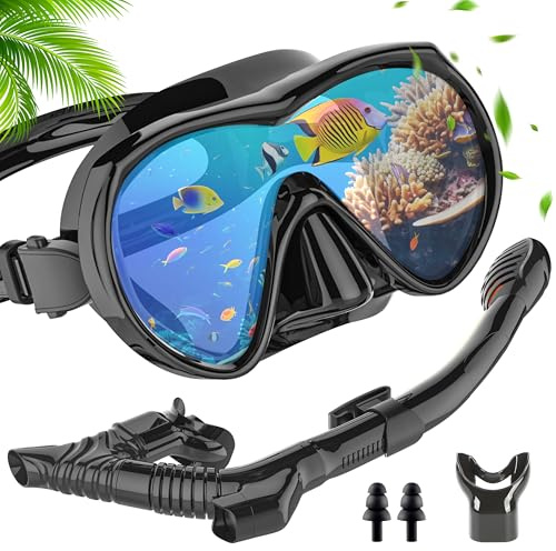 IEEILULU Gafas de Buceo Adulto, Máscara de Buceo Antivaho y Antifugas, Snorkel Set con Gafas y 3 Canales Tubos, para Bucear, Nadar, Conjuntos Snorkel para Masculino Femenino (Negro)