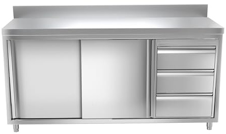 Ristoattrezzature - Tavolo in acciaio inox armadiato 160x70x85h cm - 2 porte scorrevoli e 3 cassetti dx - Ideale per uso professionale