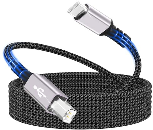 Cavo per stampante, USB C, cavo per stampante da 2 m, US B C a USB B, in nylon intrecciato US B C, compatibile con MacBook Pro/Air,iMac,Matebook, Dell XPS,HP,Epson,Canon, Brother,Lexmark ecc