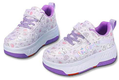 Hearda Zapatillas con Ruedas Niña, 2 en 1 Zapatillas con Ruedas,Patines Multiusos Zapatos Deportivas al Aire Libre con 4 Retráctil, Niño Zapatos Apatillas de Skateboard