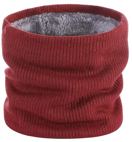 I Kua Fly Cache Cou Homme et Femme Tour de Cou Hiver Chaud Tricot Écharpe Polaire Neck Warmer Foulard Ronde Moto Ski Cyclisme Sports (Vin Rouge)