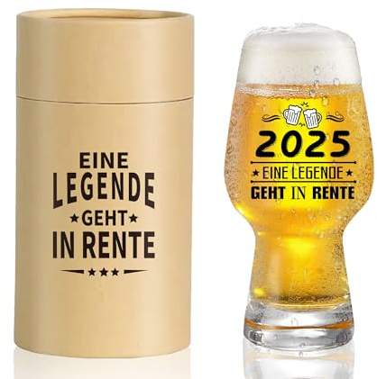 aweker Bierglas Rente Geschenk 2025, 2025 Lustige Ruhestand, Rentner Mann Frau, Abschiedsgeschenk Kollegen, Eine Legende Verlässt Gelände，Pension Geschenk Bierkrug 580ml