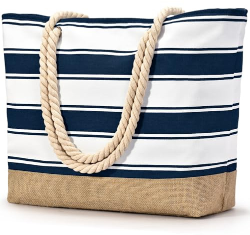 oscaurt Beach Bag Large Tote Bags for Women Waterproof Beach Tote with Zip Holiday Essentials Canvas Shoulder for Pool Shopping Travel