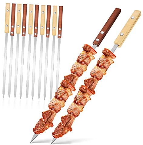 Kisangel 12 Pièces Brochettes Barbecue Acier Inoxydable Manche Bois Ustensiles De Cuisson Portable Pour Pique- Camping