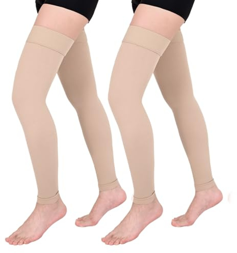 Evolyline 2Paar Lang Kompressionsstrümpfe Damen Herren 15-20mmhg | Zehenlos stützstrümpfe damen Unisex trombosestruempfe damen flug thigh high compression socks for krampfadern, Lipoödem, Dvt