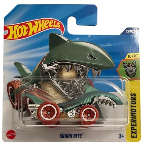 Hot Wheels - Shark Bite - JBC31 – TH - Treasure Hunt - Experimotors 10/10 - Hai-Auto mit beweglichem Maul, grün-chromfarbenes Design im Maßstab 1:64 - Mattel 2025 (229/250) - 1:64