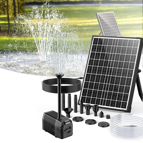 POPOSOAP 20W Solar Pond Pump 320GPH Dry-Run Protection Quiet Pump for Pond | Superior energy conversion Solar Panel, 7 Spray Patterns, Dual Filtration, 16.4ft cable, 6.6ft clear tube for water features.