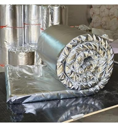 Ceramic Fiber Insulation Blanket with Aluminum Foil - 1260° Fire & Heat Shield for Commercial Kitchen Duct, Boiler, Fireplace, Pipe Wrap(1.6x177.2in/4x450cm)