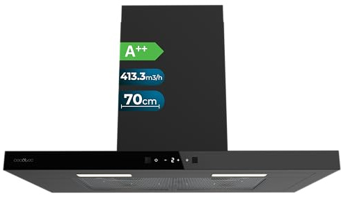 Cecotec Hotte Aspirante en Forme de T Bolero Flux TT 704400 Black A++, 70 cm, 413,3 m³/h, Classe A++, Contrôle Tactile Invisible, Commande par Mouvement de la Main, Fonction Booster, Filtres Lavables