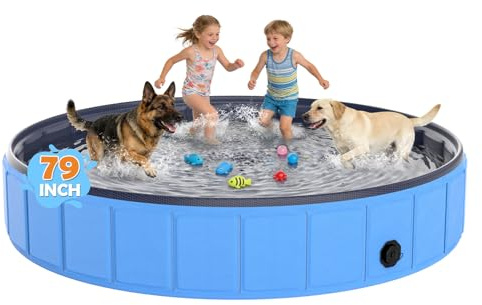 EPN Faltbares Hundepool – Extra Großes, Robustes PVC Schwimmbad mit Dickem Rutschfestem Boden, Tragbares Planschbecken & Badebad für Haustiere und Hunde, Sicher für den Außeneinsatz (200x40 cm)