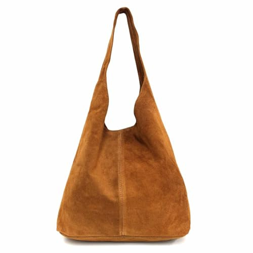 ITALYSHOP24 Made in Italy Damen echt Leder Tasche Rindsleder Shopper Schultertasche Umhängetasche Handtasche Beuteltasche Hobo Bag Ledertasche Reisetasche Sport Arbeit Urlaub Daily Bag groß Freizeit