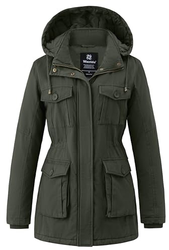 Wantdo Abrigo Parka con Capucha Extraíble para Mujer, X-Large, Verde Militar