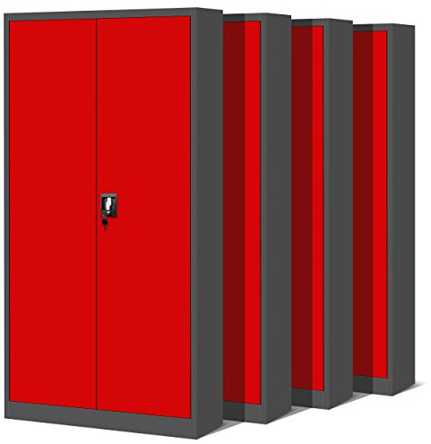 Jan Nowak Set di 4 Armadio da Ufficio C001 Archivio per Officina in Metallo Verniciato a polvere Chiudibile 195 cm x 90 cm x 40 cm (Antracite-Rosso)