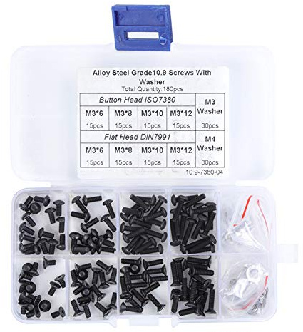 180pcs M3 Legierungsstahl Sechskant Einfaßungs Flache Kopf Schrauben mit M3 / M4 Scheiben Sortiment Installationssatz