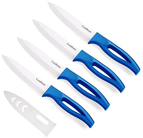 Ceramic Knife 5Inch Fruit Knife Set 4-Piece with Knife Sheaths for Cheese, tomatoes, potatoes, vegetables, fruits (blue)