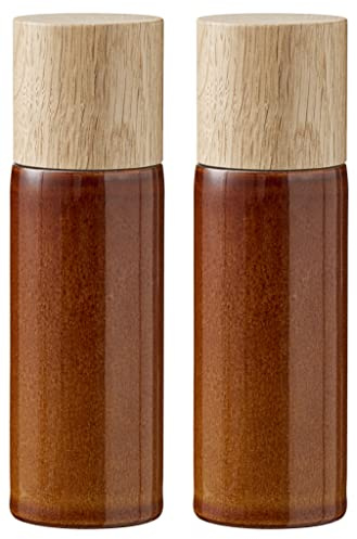 BITZ Moulin à sel et à poivre, 2 moulins à épices en faïence (moulin à sel + moulin à poivre), set de 2, hauteur 16,7 cm, couleur ambre