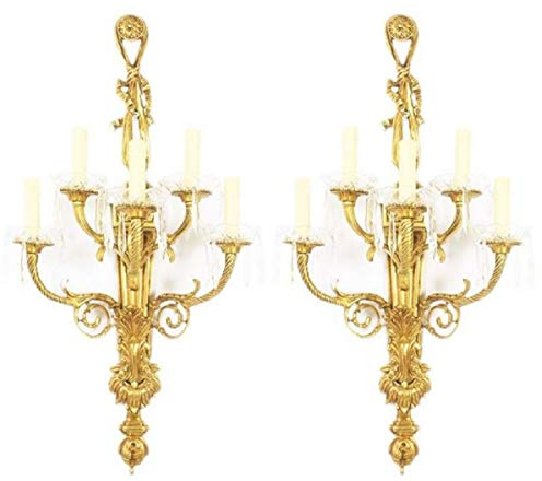 Casa Padrino Set di lampade da Parete Barocco Oro/Bianco 35 x 20 x H. 95 cm - Applique in Bronzo Dorato - Sontuose Lampade Barocco