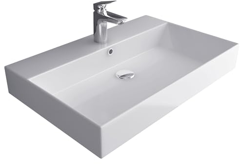 Alpenberger Waschbecken Gäste WC | Aufsatzwaschbecken mit Hahnloch | Waschtisch Bad Waschplätze | Keramik Handwaschbecken 70 cm Breit | Gästewaschbecken Badezimmer | Hängewaschbecken Wandmontage