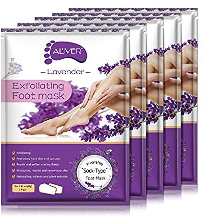 Foot Mask, 5Pack Fußmaske,Peeling-Abzieh-Schwielen abgestorbener Haut, Fußmaske hornhaut Kallus-Entferner, Baby Soft Smooth Touch Feet-Männer, Frauen, Peeling-Fußmaske (Lavendel)