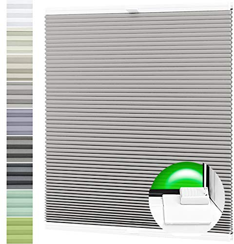 Wabenplissee nach Maß Verdunklung Thermo Plissee Kleben Ohne Bohren Hellgrau Rückseite Weiß Breite: 111-120 cm, Höhe: 101-140 cm